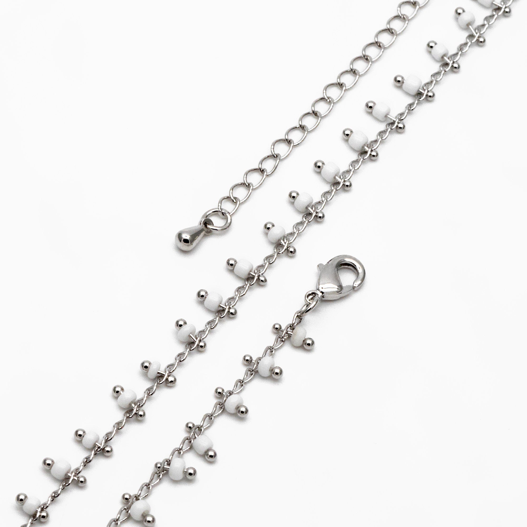 Silver tone Beaded Chains, Finished Bracelet/ Anklet/ Necklace with Extender Chain, Ready to Wear (#LK-271)